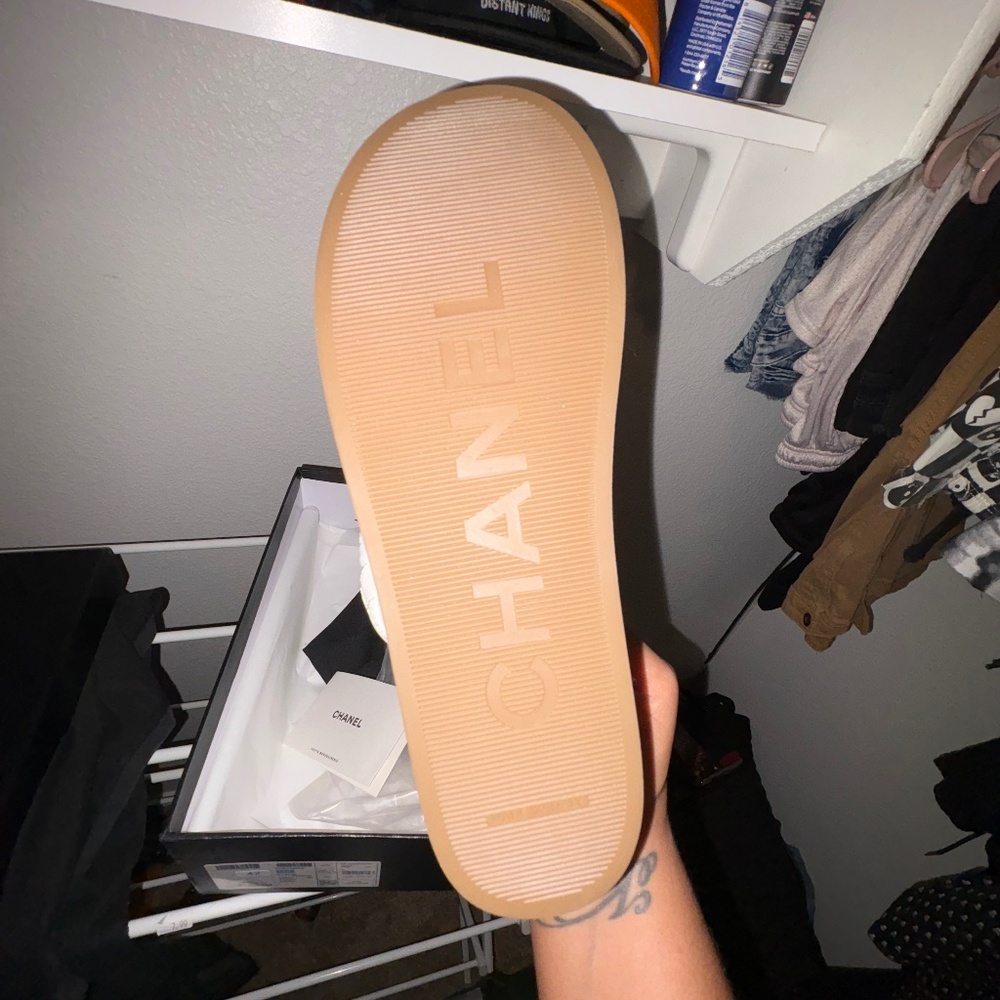 Authentic Chanel White Cord & Lamb Skin Sandals